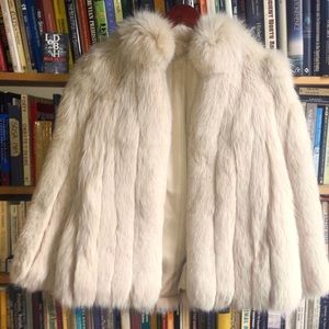 Vintage blonde fox fur jacket coat 70s beige cream
